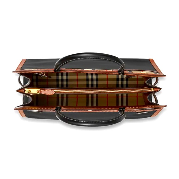 BURBERRY Logo Vintage Check Black Leather Small Title Crossbody Shoulder Handbag - Picture 3 of 16